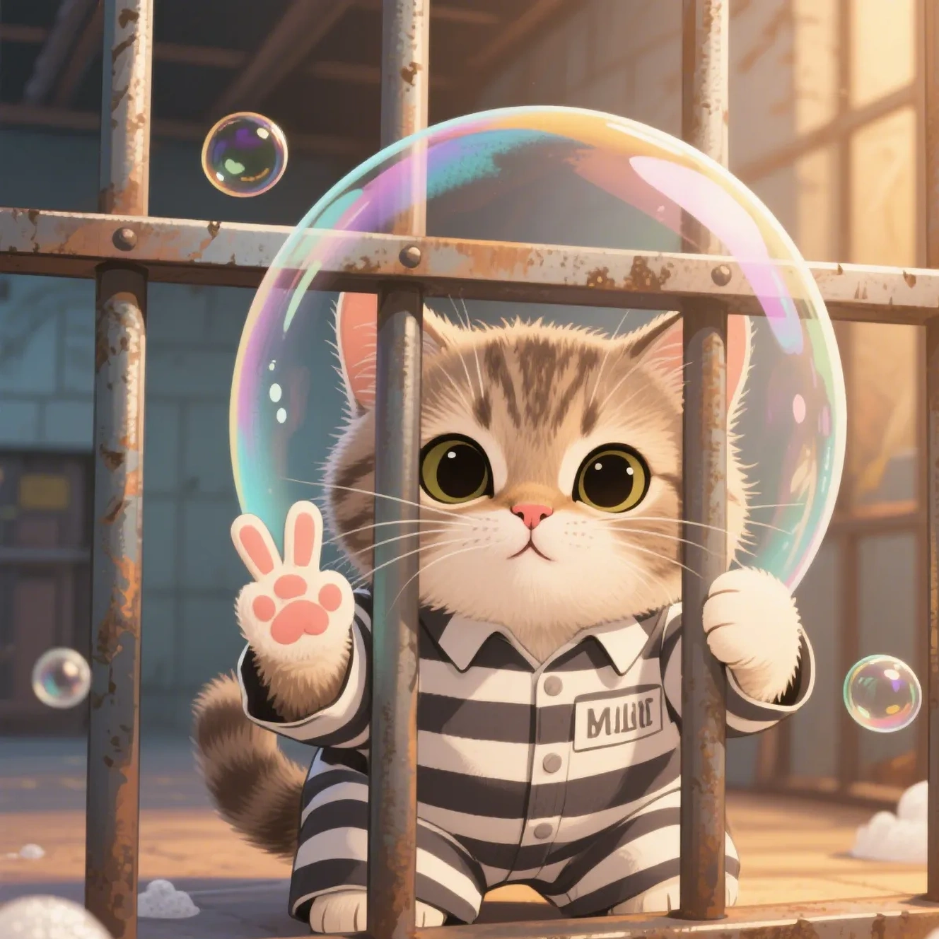 Adorable cat peace sign bubble