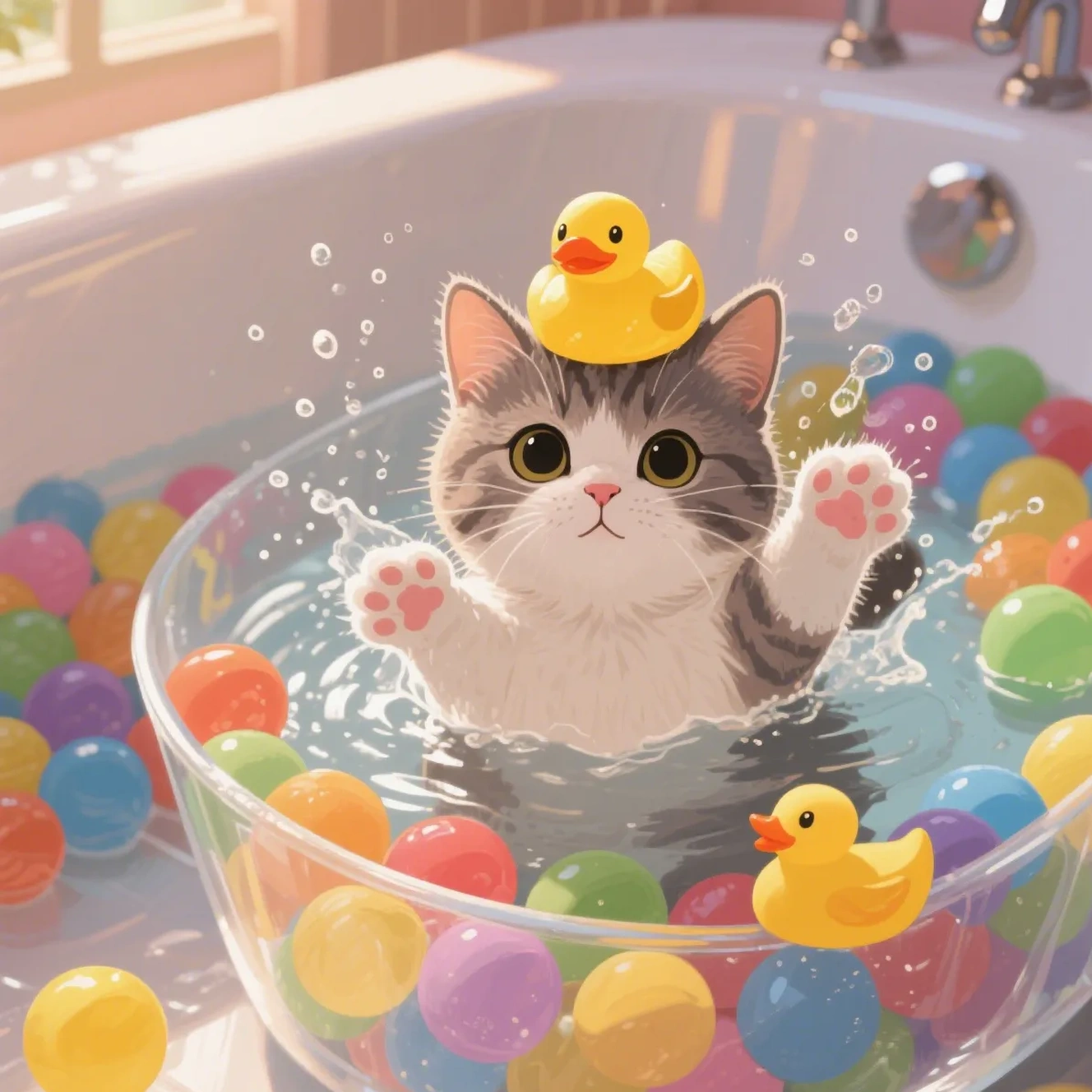 Adorable kitten colorful ball bath