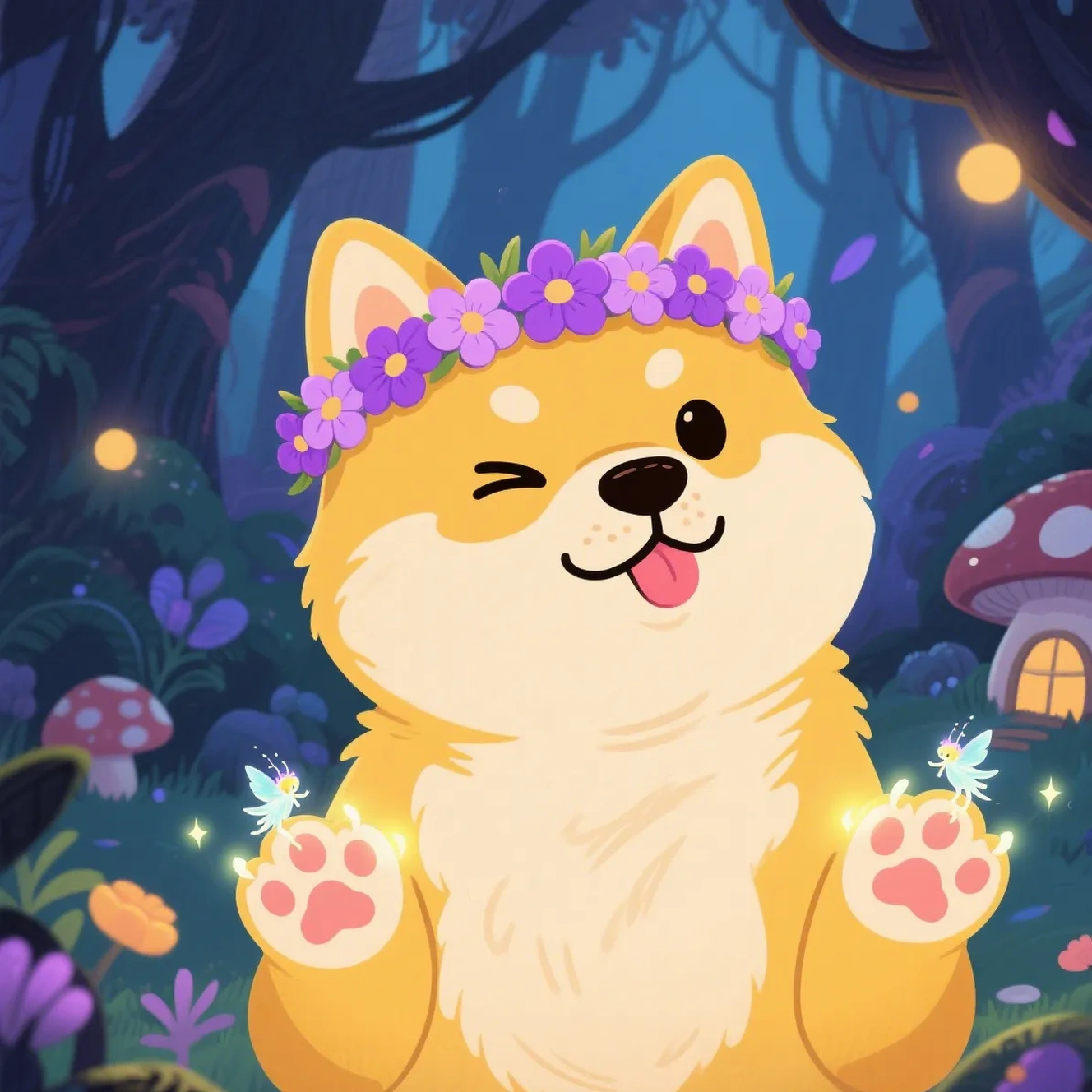 Dog with flower crown forest